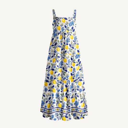 Blue Lemon Floral Print Wide Straps Maxi Dress With Pockets