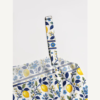 Lemon Floral Print Wide Straps Maxi Dress With Pockets