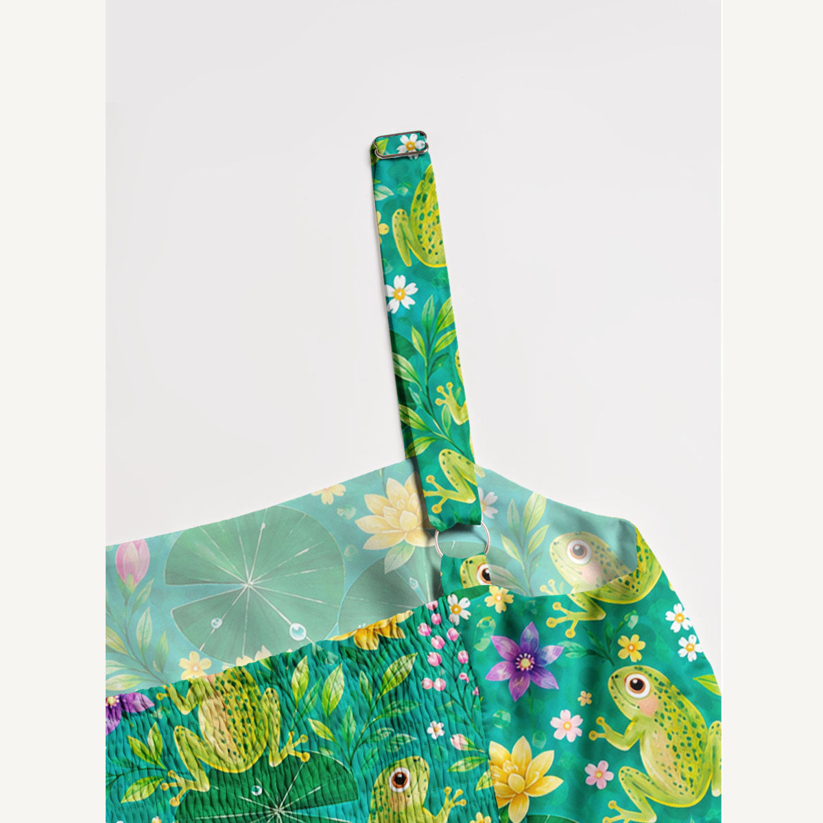 Lotus Pond Frog Print Wide Straps Maxi Dress With Pockets