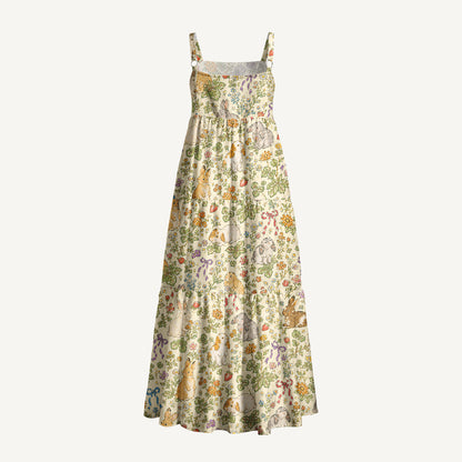 Meadow Bunny Bloom Print Wide Straps Maxi Dress With Pockets