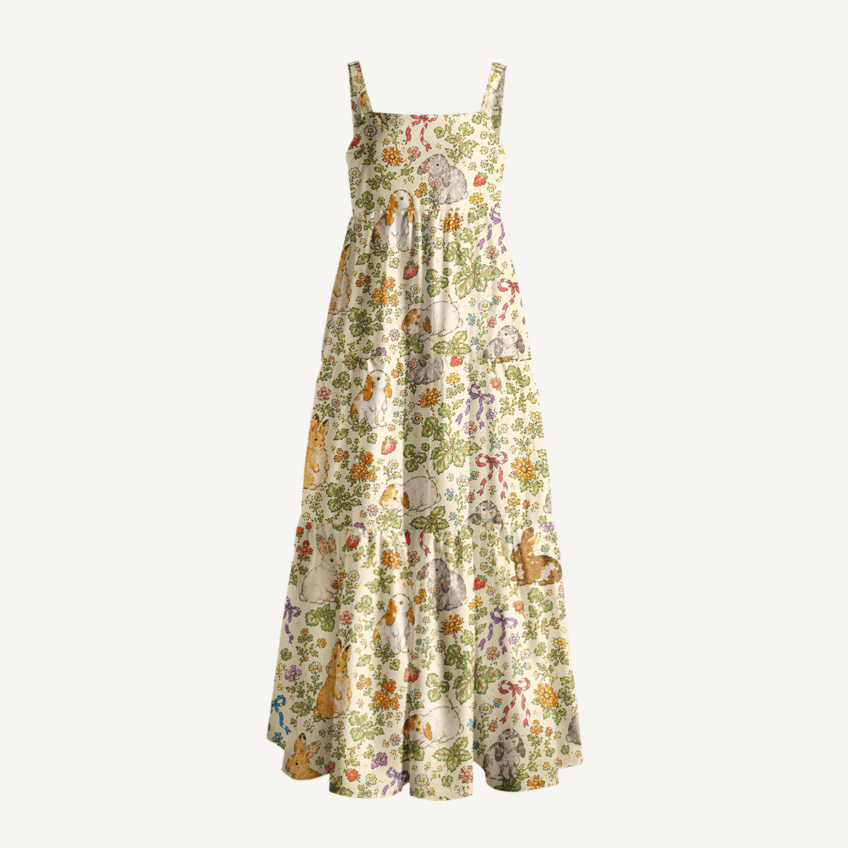 Meadow Bunny Bloom Print Wide Straps Maxi Dress With Pockets