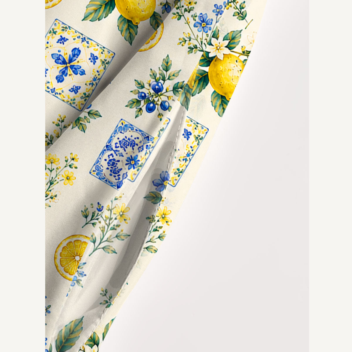 Mediterranean Lemon Garden Print Wide Straps Maxi Dress With Pockets