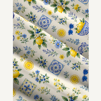 Mediterranean Lemon Garden Print Wide Straps Maxi Dress With Pockets