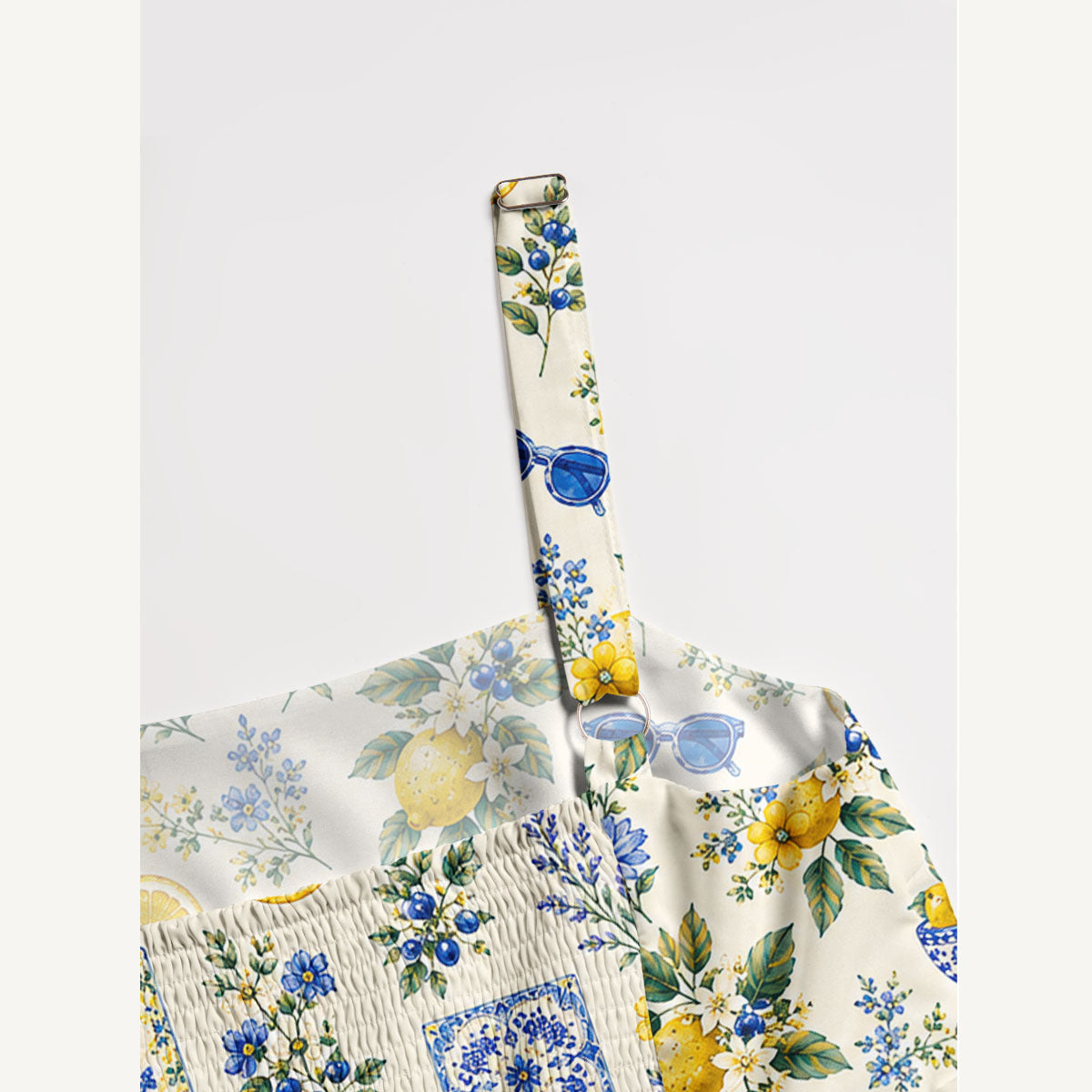 Mediterranean Lemon Garden Print Wide Straps Maxi Dress With Pockets