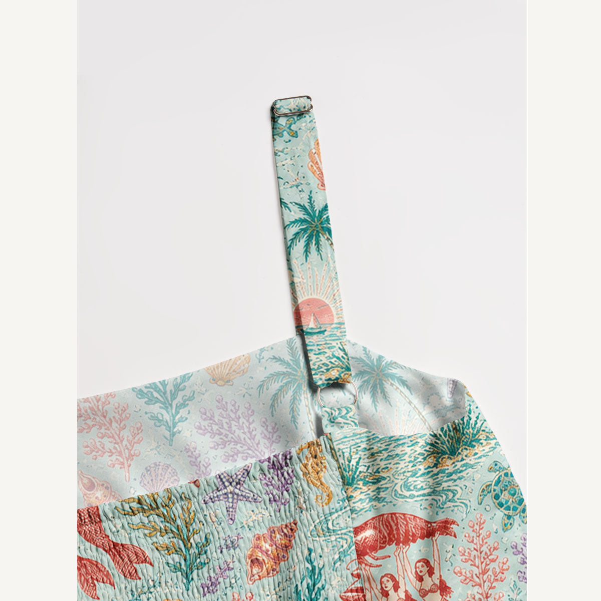 Mermaid Lobster Print Wide Straps Maxi Dress With Pockets