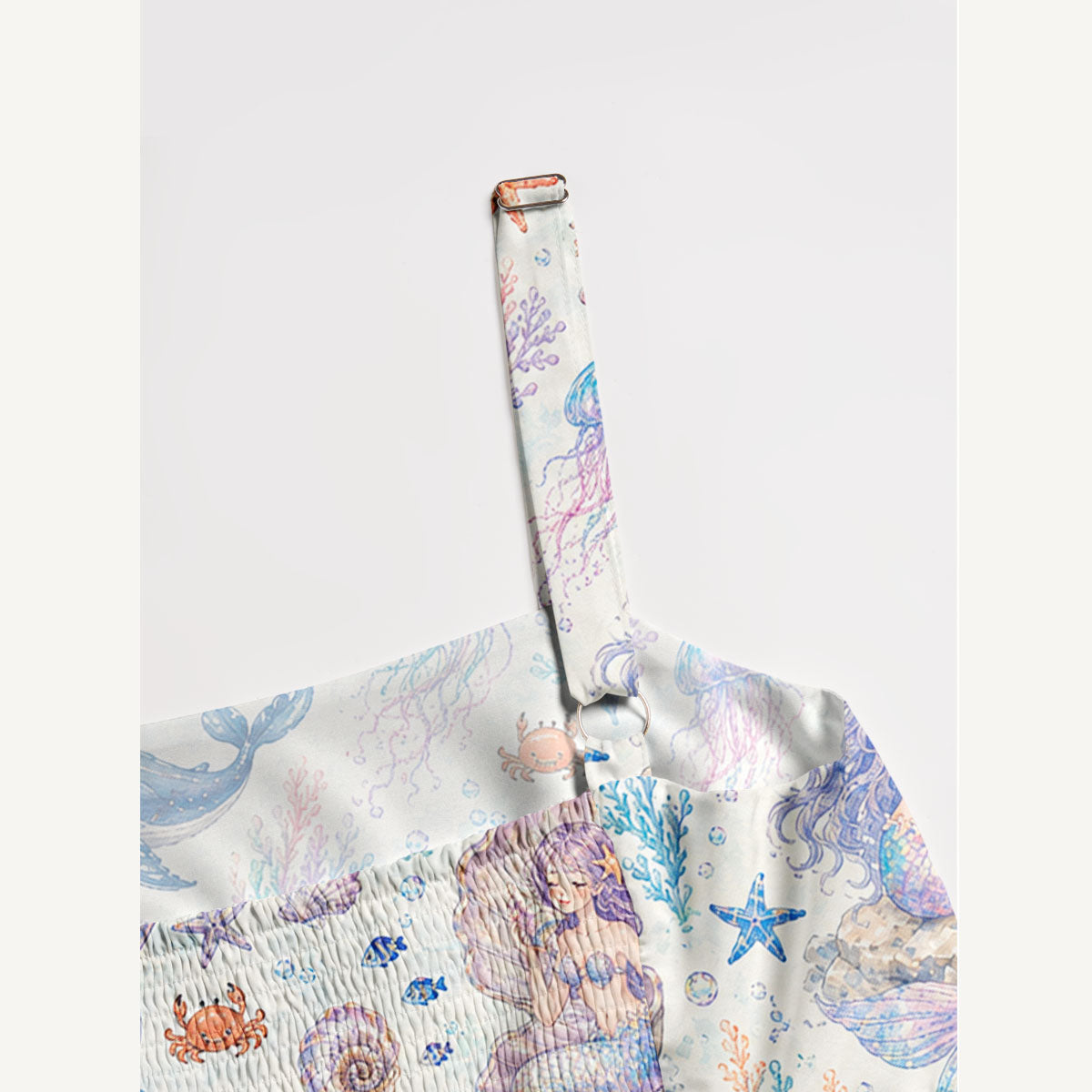 Mermaid Sea Print Wide Straps Maxi Dress With Pockets