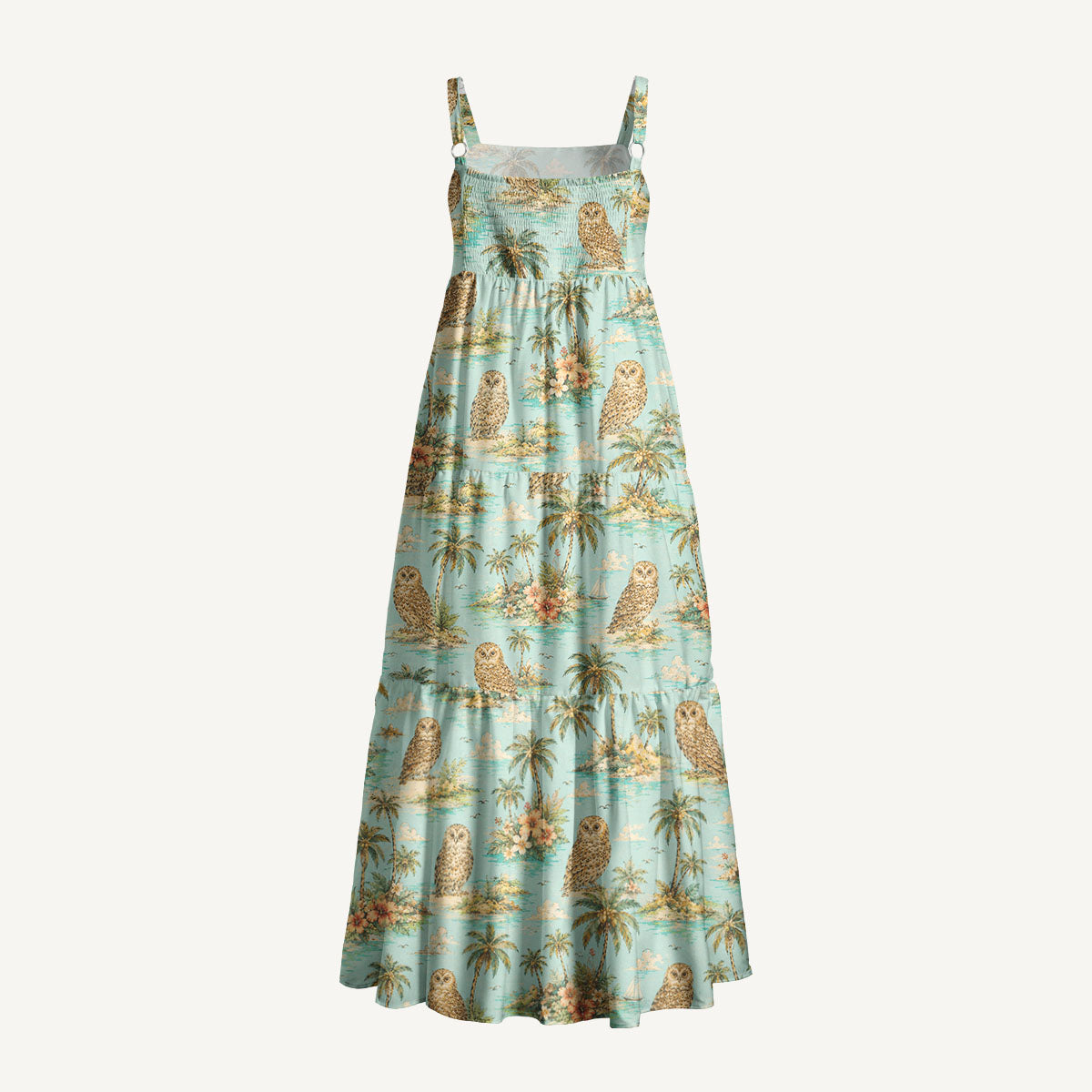 Owl Hawaii Print Wide Straps Maxi Dress With Pockets