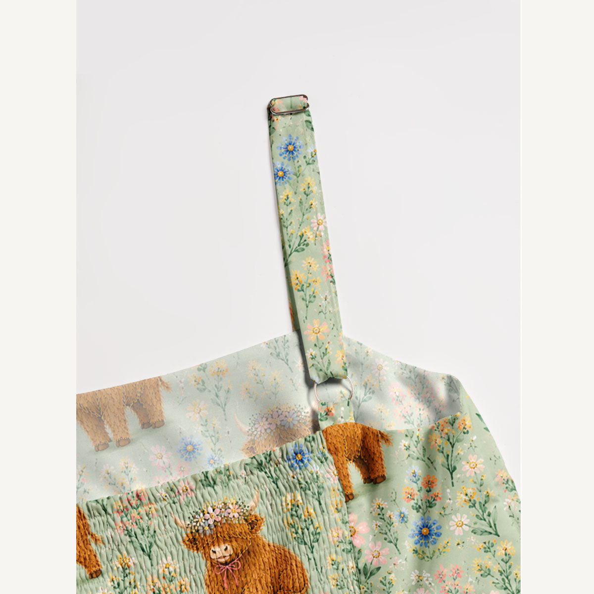 Pastel Meadow Highland Cattle Print Wide Straps Maxi Dress With Pockets