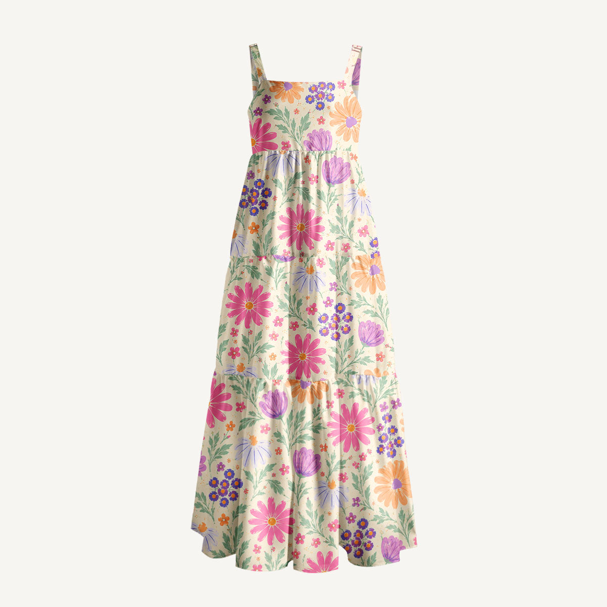 Pastel Wildflower Meadow Print Wide Straps Maxi Dress With Pockets