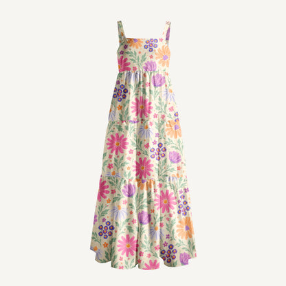 Pastel Wildflower Meadow Print Wide Straps Maxi Dress With Pockets