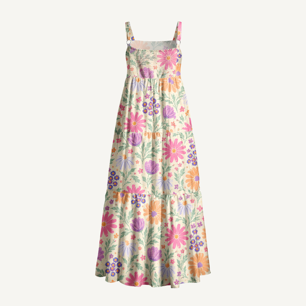 Pastel Wildflower Meadow Print Wide Straps Maxi Dress With Pockets