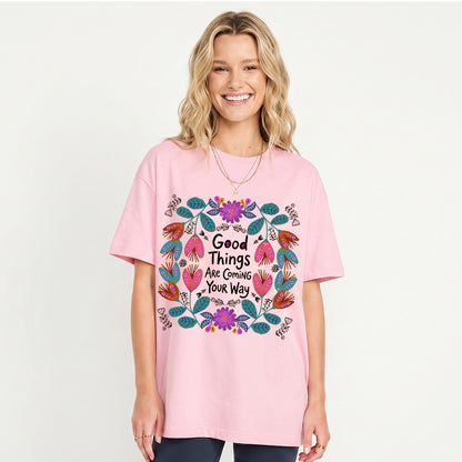 Good Things Are Coming Your Way Print Crew Neck Cotton Tee