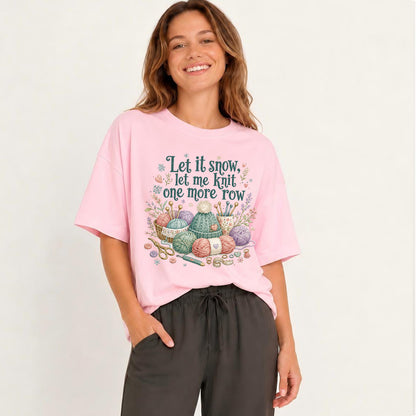 Cozy Snowy Knit Rows Print Crew Neck Cotton Tee