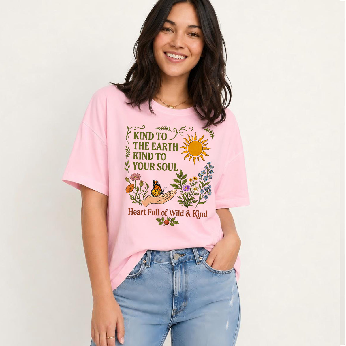 Kind Earth Kind Soul Print Crew Neck Cotton Tee