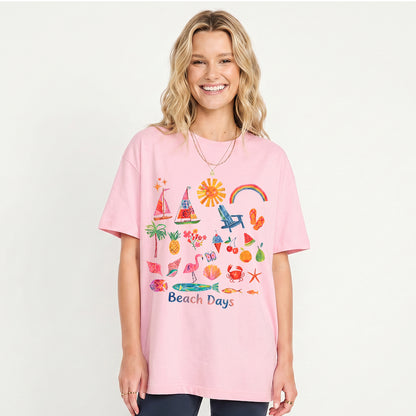 Beach Days Print Crew Neck Cotton Tee