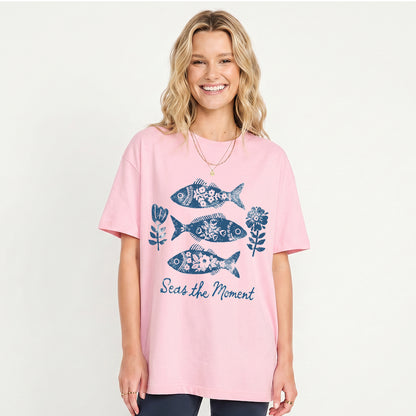 Seas the Moment Print Crew Neck Cotton Tee