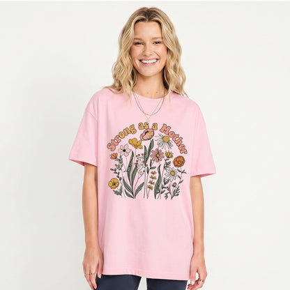 Strong As A Mother Print Crew Neck Cotton Tee