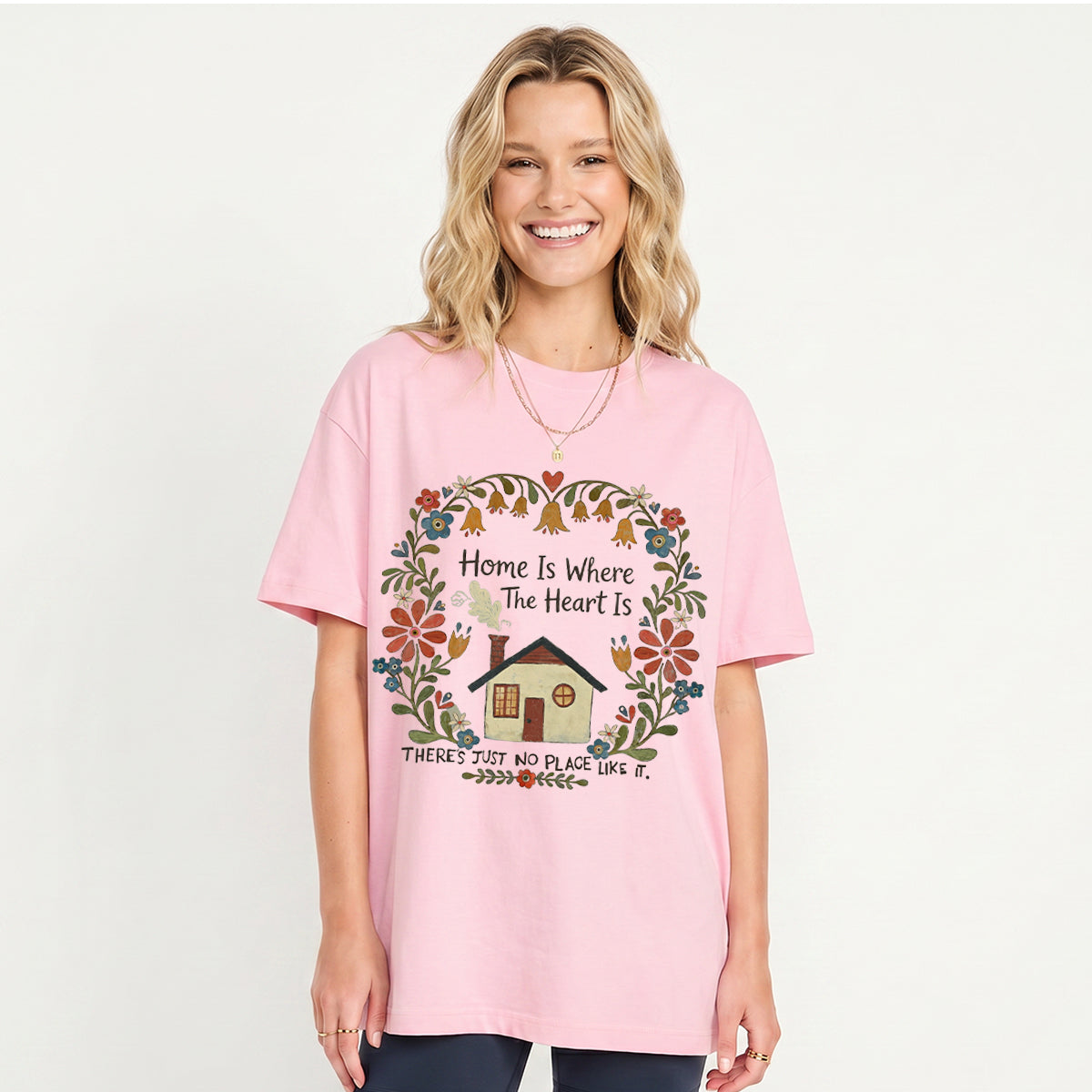 Home Is Where The Heart Is Print Crew Neck Cotton Tee