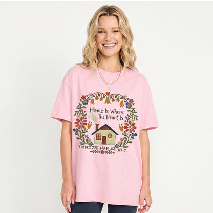 Home Is Where The Heart Is Print Crew Neck Cotton Tee