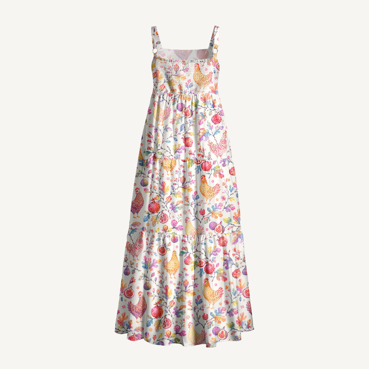 Pomegranate Hen Garden Print Wide Straps Maxi Dress With Pockets