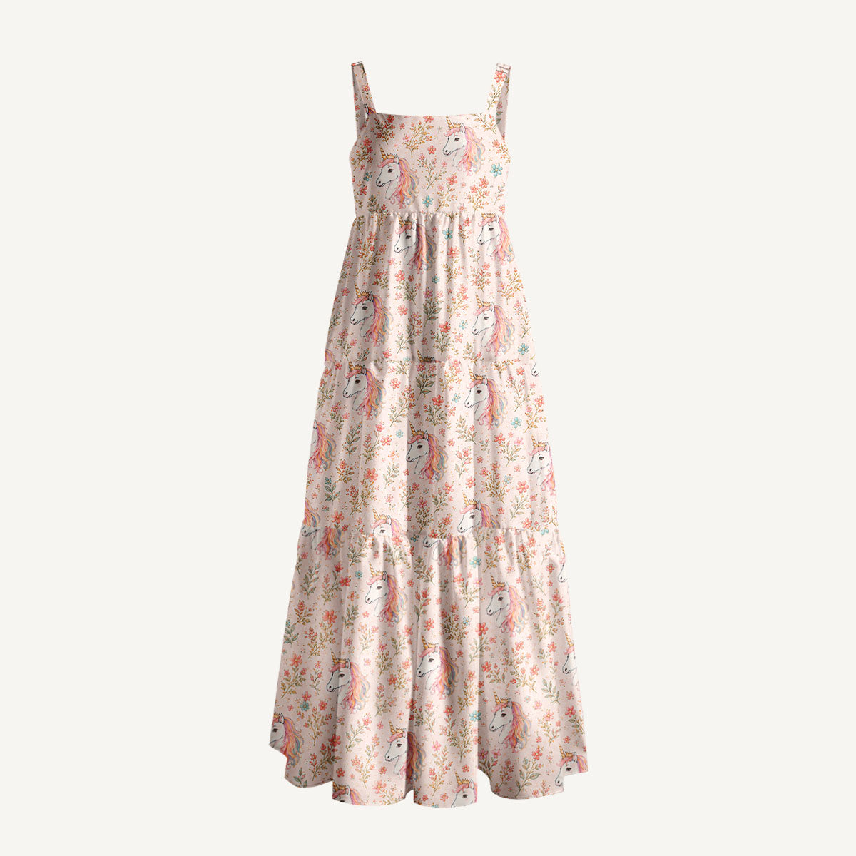 Rainbow Unicorn Blossom Print Wide Straps Maxi Dress With Pockets