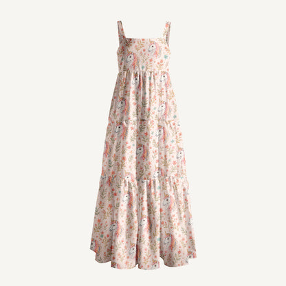 Rainbow Unicorn Blossom Print Wide Straps Maxi Dress With Pockets