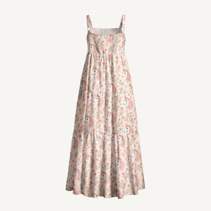 Rainbow Unicorn Blossom Print Wide Straps Maxi Dress With Pockets