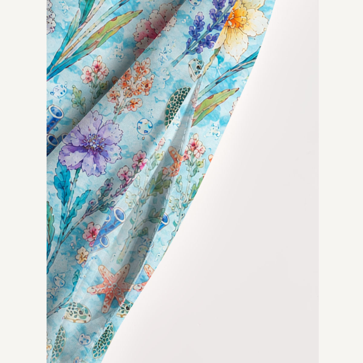 Sea Garden Print Wide Straps Maxi Dress With Pockets