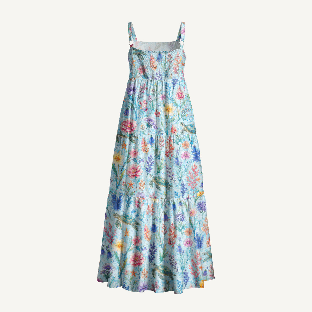 Sea Garden Print Wide Straps Maxi Dress With Pockets