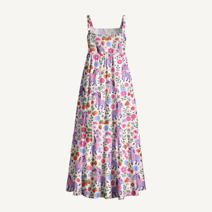 Strawberry Blossom Donkeys Print Wide Straps Maxi Dress With Pockets