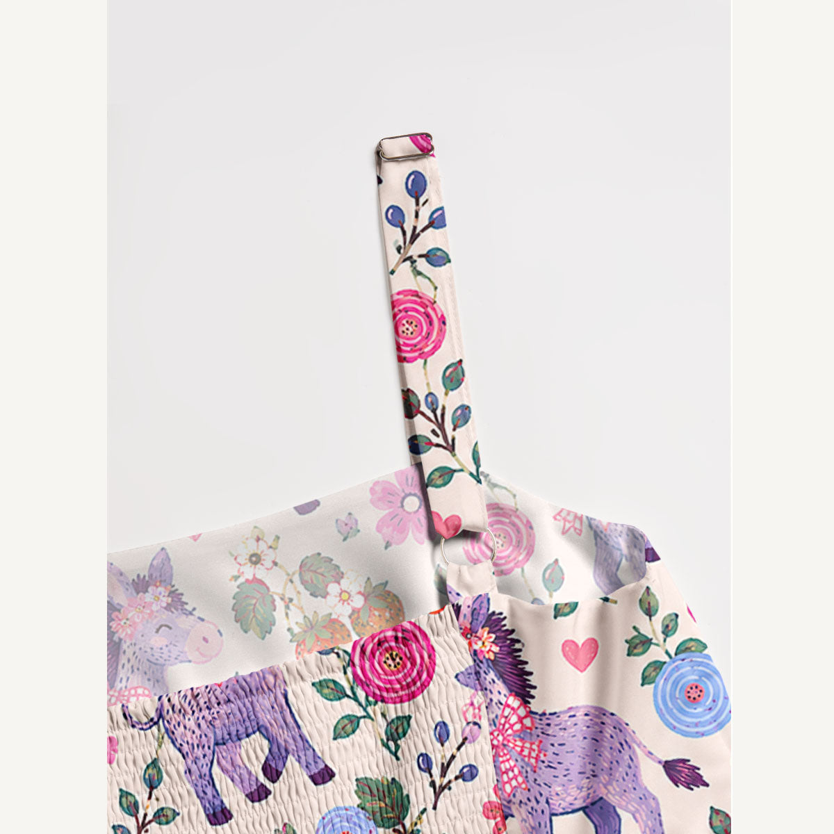 Strawberry Blossom Donkeys Print Wide Straps Maxi Dress With Pockets