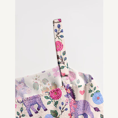 Strawberry Blossom Donkeys Print Wide Straps Maxi Dress With Pockets