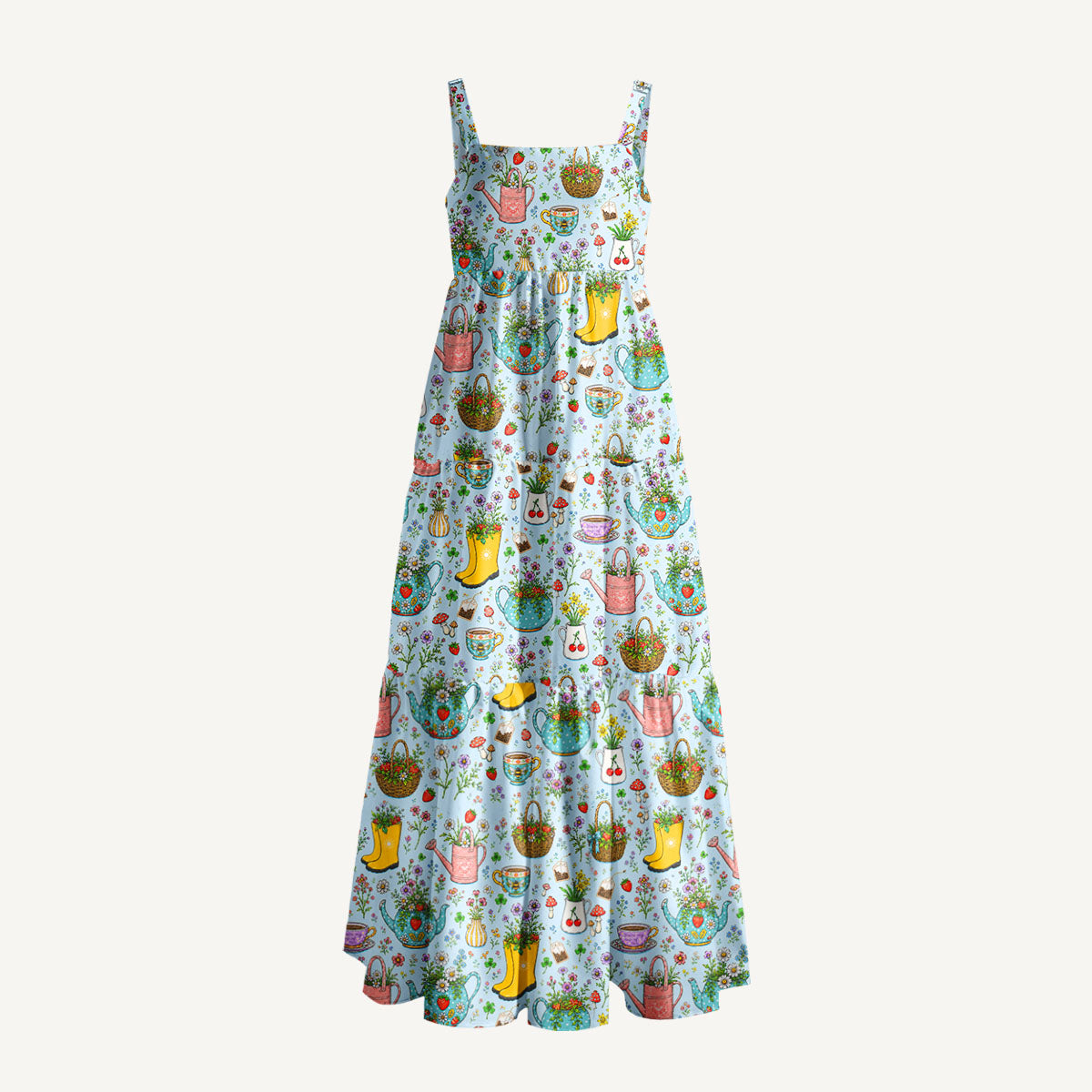 Strawberry Cottage Tea Garden Print Wide Straps Maxi Dress With Pockets