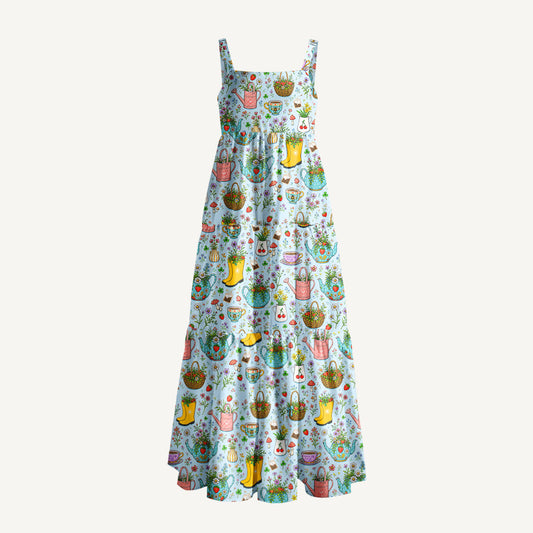 Strawberry Cottage Tea Garden Print Wide Straps Maxi Dress With Pockets