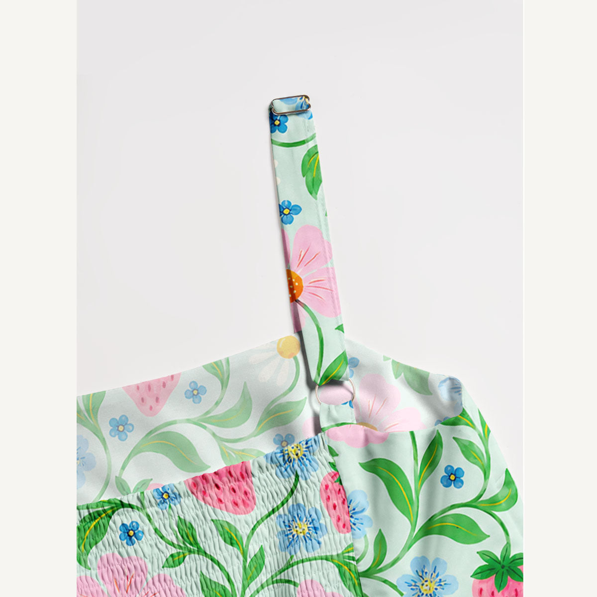 Strawberry Daisy Dream Print Wide Straps Maxi Dress With Pockets
