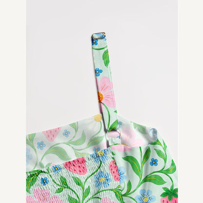 Strawberry Daisy Dream Print Wide Straps Maxi Dress With Pockets