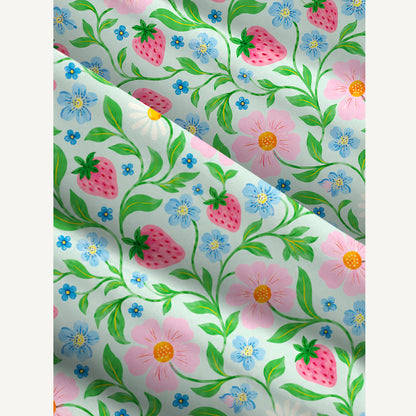 Strawberry Daisy Dream Print Wide Straps Maxi Dress With Pockets