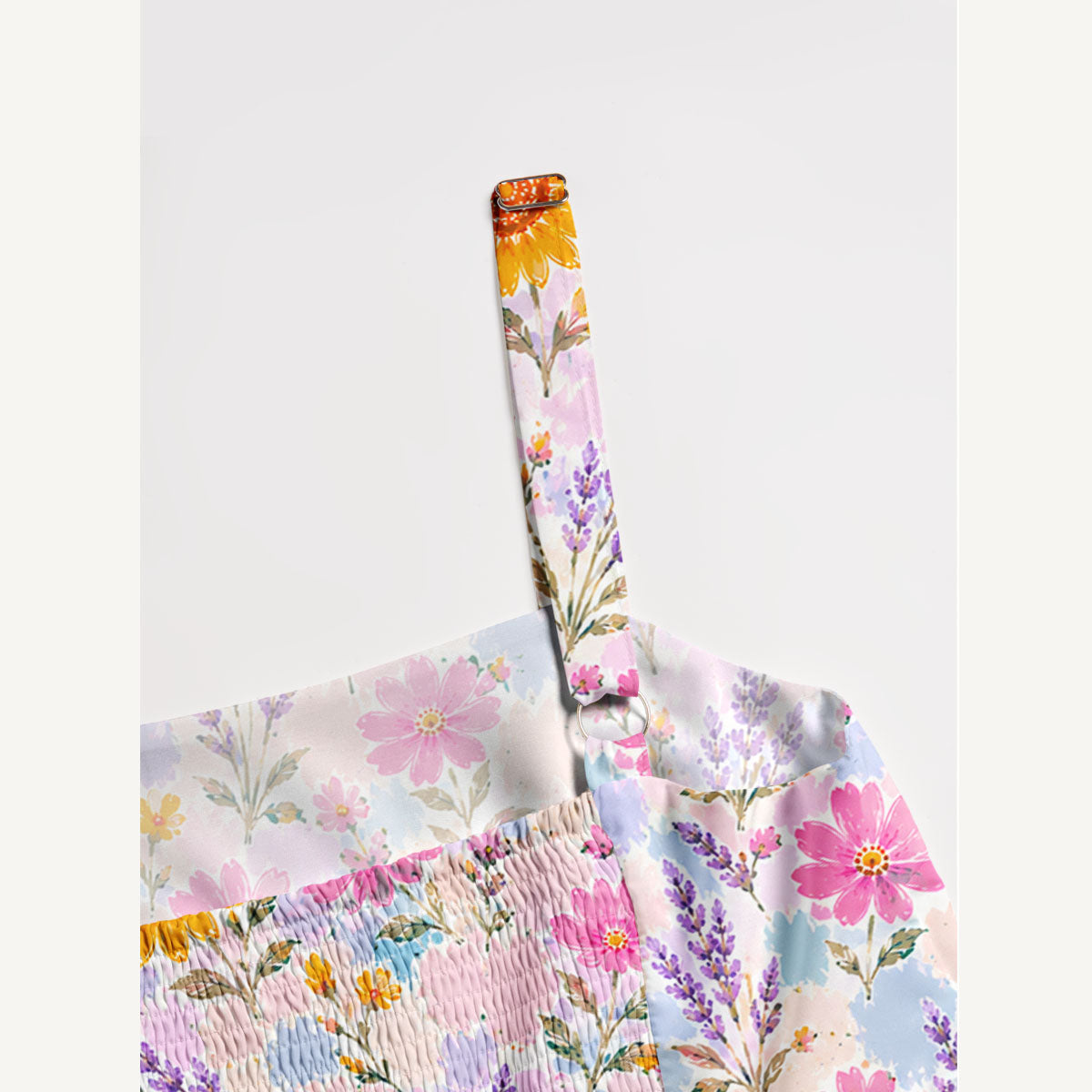 Strawberry Floral Print Wide Straps Maxi Dress With Pockets