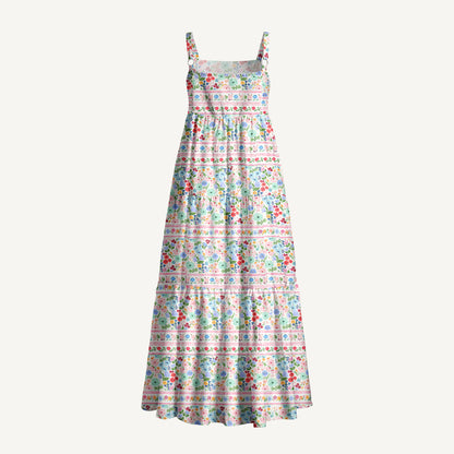 Summer Bloom Border Stripe Print Wide Straps Maxi Dress With Pockets