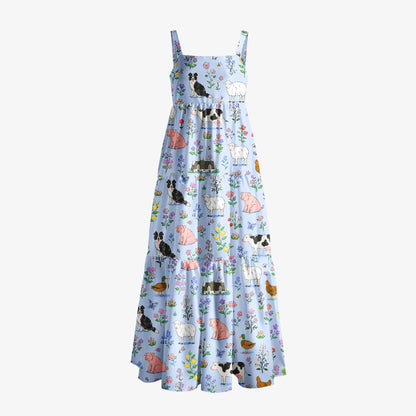 Sunny Farm Blossom Meadow Print Wide Straps Maxi Dress With Pockets