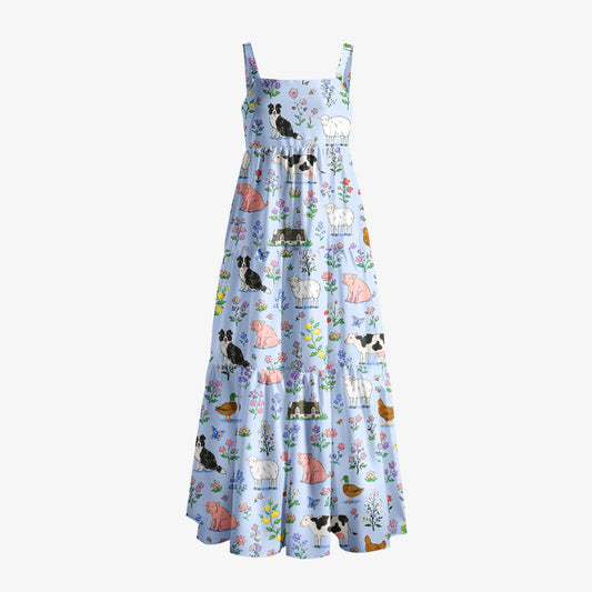Sunny Farm Blossom Meadow Print Wide Straps Maxi Dress With Pockets
