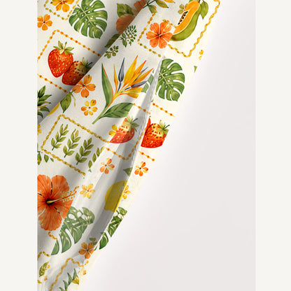 Tropical Citrus Stamp Collage Print Wide Straps Maxi Dress With Pockets