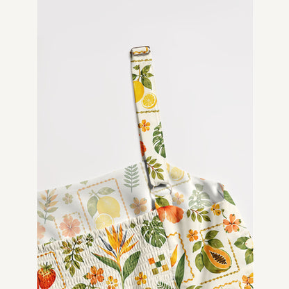 Tropical Citrus Stamp Collage Print Wide Straps Maxi Dress With Pockets