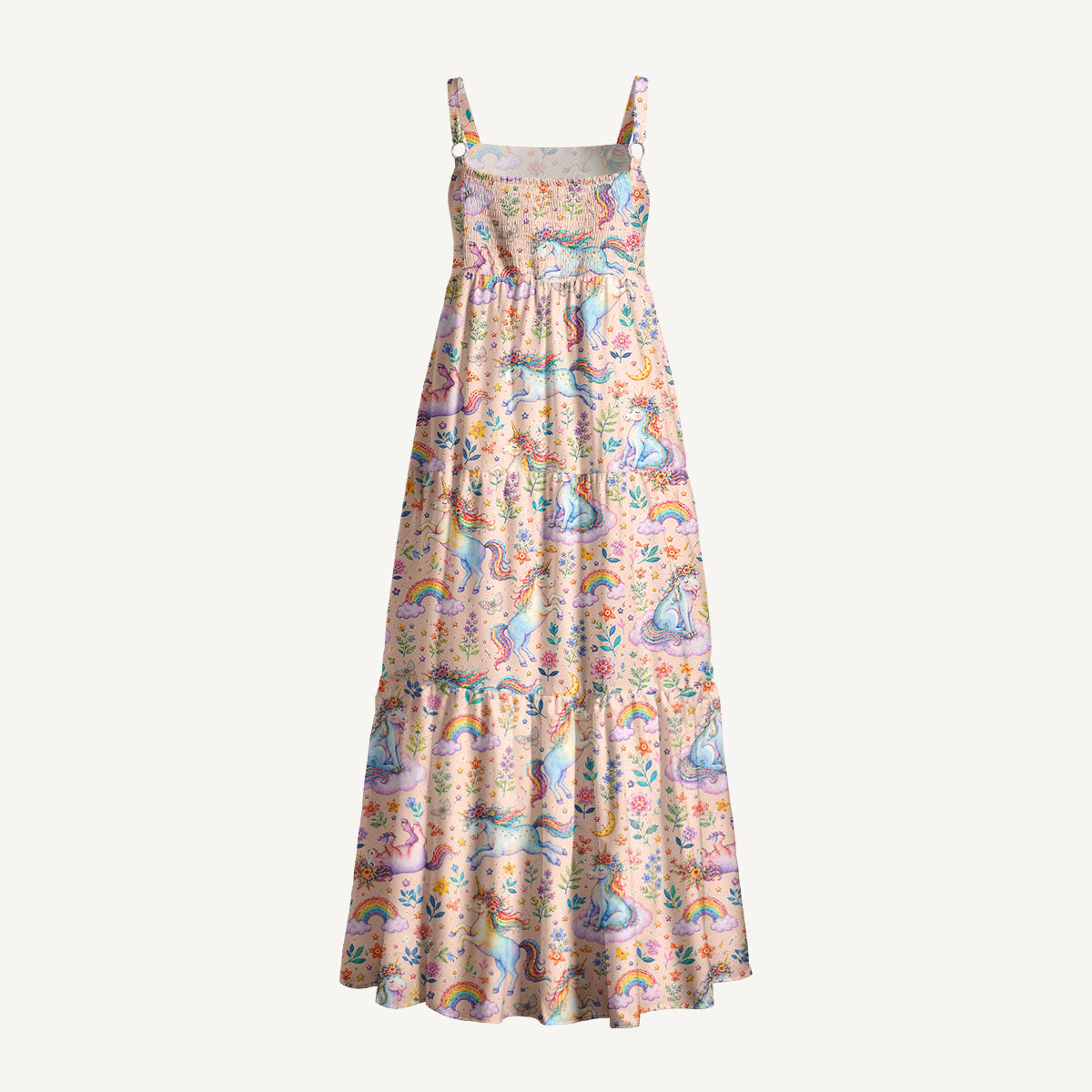 Unicorn Bloom Fantasy Print Wide Straps Maxi Dress With Pockets