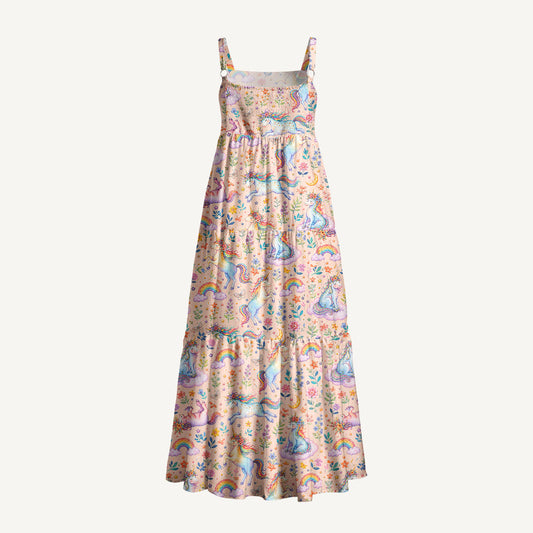 Unicorn Bloom Fantasy Print Wide Straps Maxi Dress With Pockets