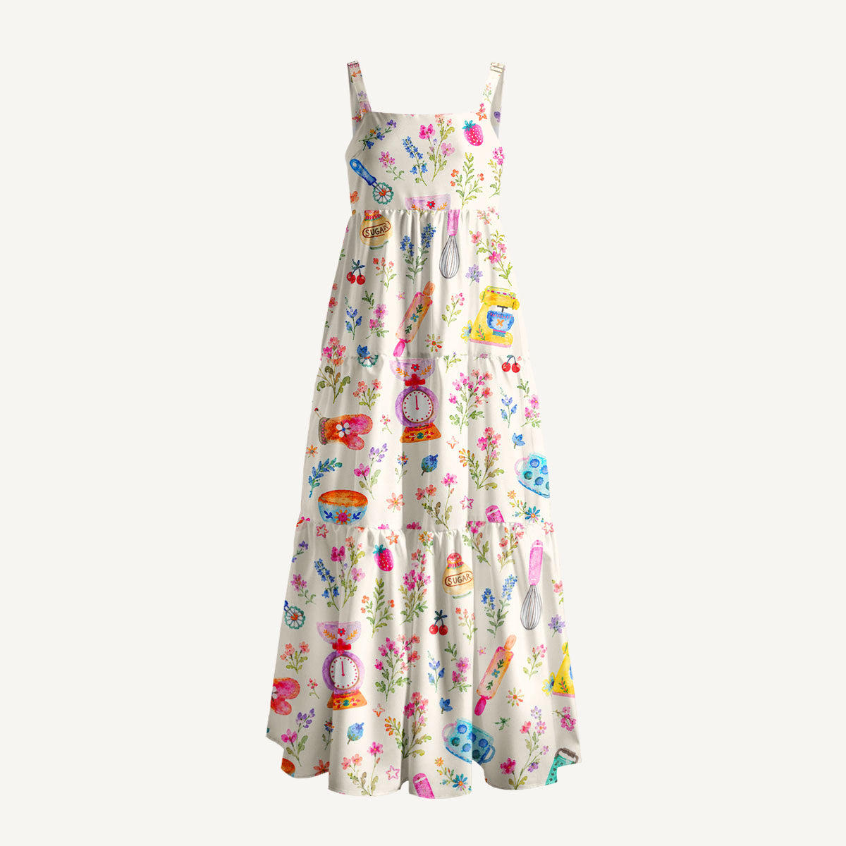 Vintage Baking Garden Print Wide Straps Maxi Dress With Pockets