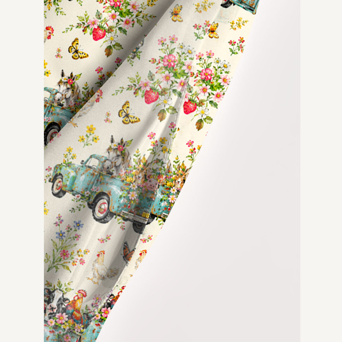 Vintage Blue Truck Garden Party Print Wide Straps Maxi Dress With Pockets