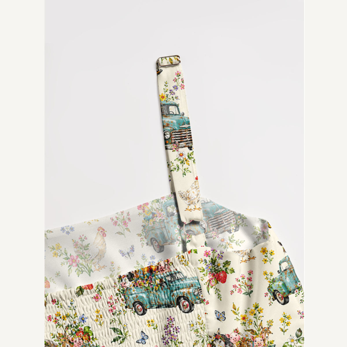 Vintage Blue Truck Garden Party Print Wide Straps Maxi Dress With Pockets