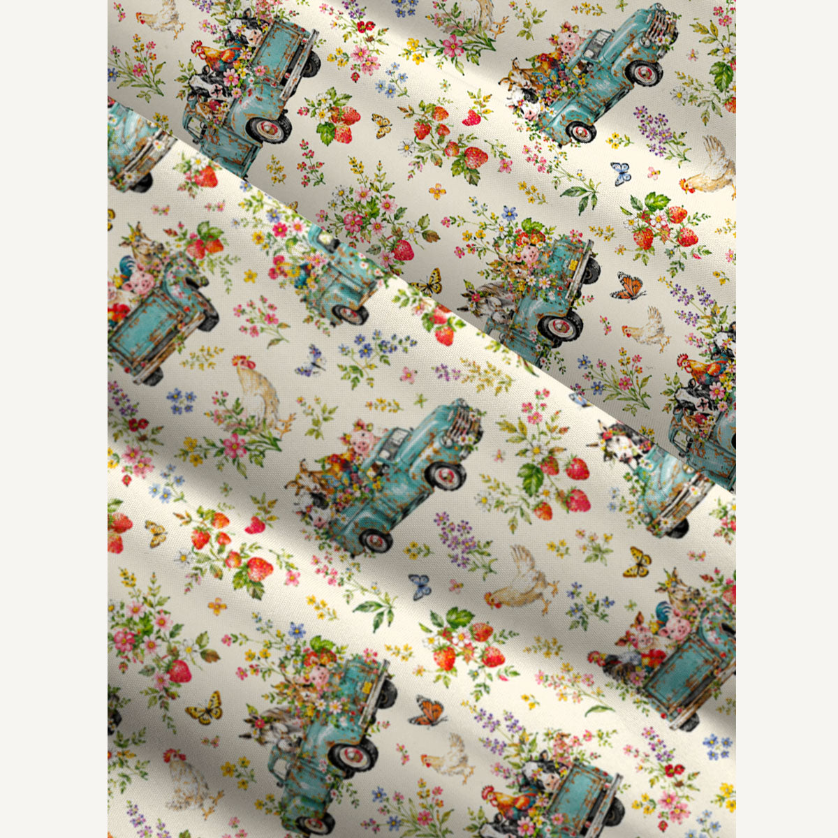 Vintage Blue Truck Garden Party Print Wide Straps Maxi Dress With Pockets