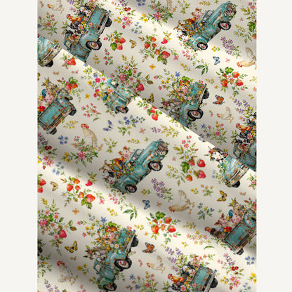 Vintage Blue Truck Garden Party Print Wide Straps Maxi Dress With Pockets